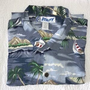 Utility Brand Men's Short Sleeve Hawaiian Island Button Down Shirt